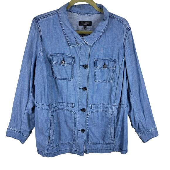Talbots Blue Classic Field Jacket Collared Lightweight Button Up Jacket Size 1XP - Picture 5 of 12